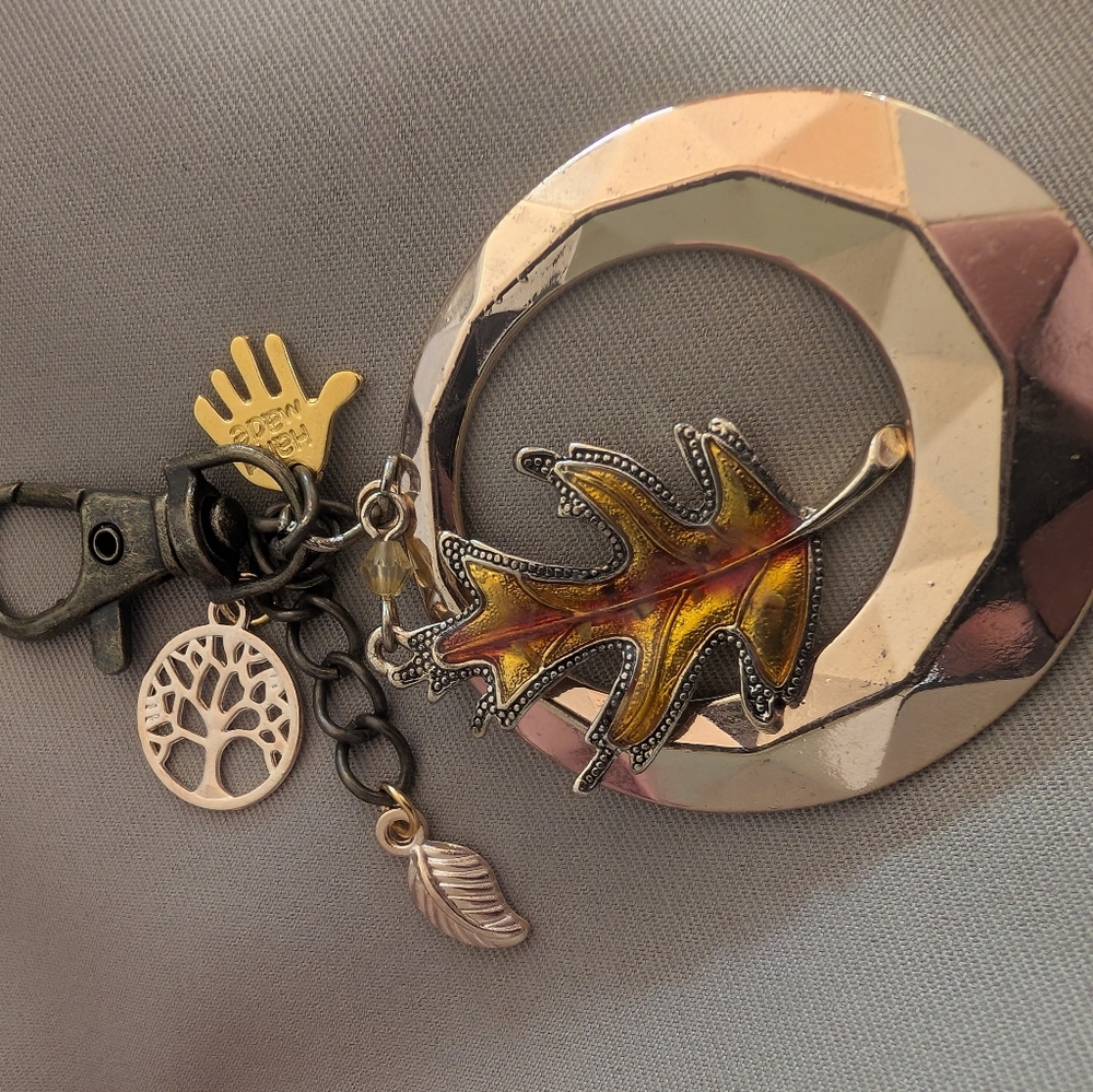Upcycled Elegant Silver and Gold Leaf Keychain Bagclip